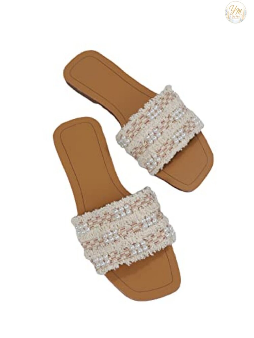 Women's Boho Pearl Slide Sandals Flat Comfortable Cushioned Beach Vacation